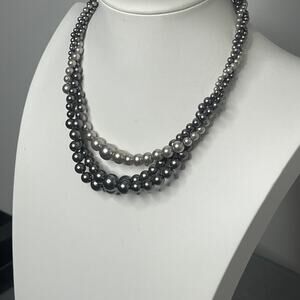 Roman RmN Gray on gray faux pearl Necklace signed Jewelry multi strand silver tn